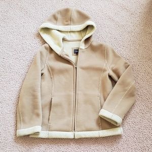 Medium Tan Camel Cream Shearling Cozy Coat w Hood
